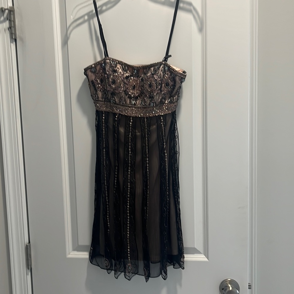 Beaded blush/black mini dress